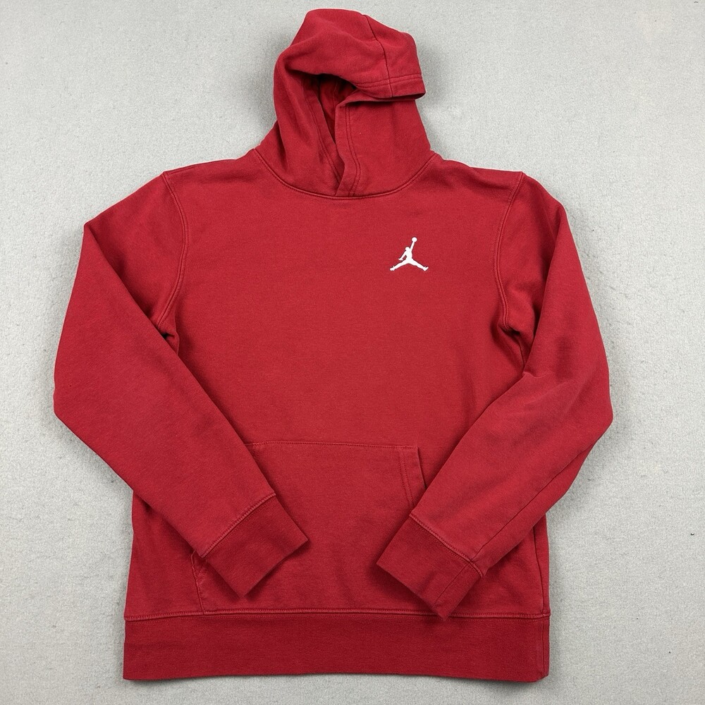 Jordan Hoodie Boys 13-15 Red Solid Jumpman Fleece Pullover Basketball Logo